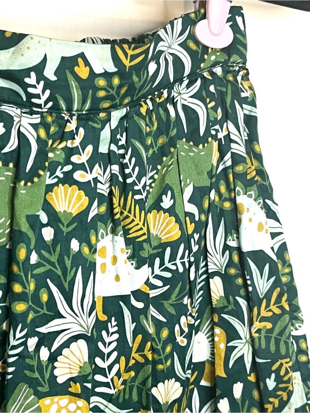 Modcloth Women’s Size S Lightweight Cotton Green Floral Dinosaur A-Line Skirt - Picture 6 of 8
